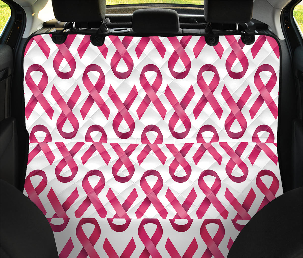 Pink And White Breast Cancer Print Pet Car Back Seat Cover