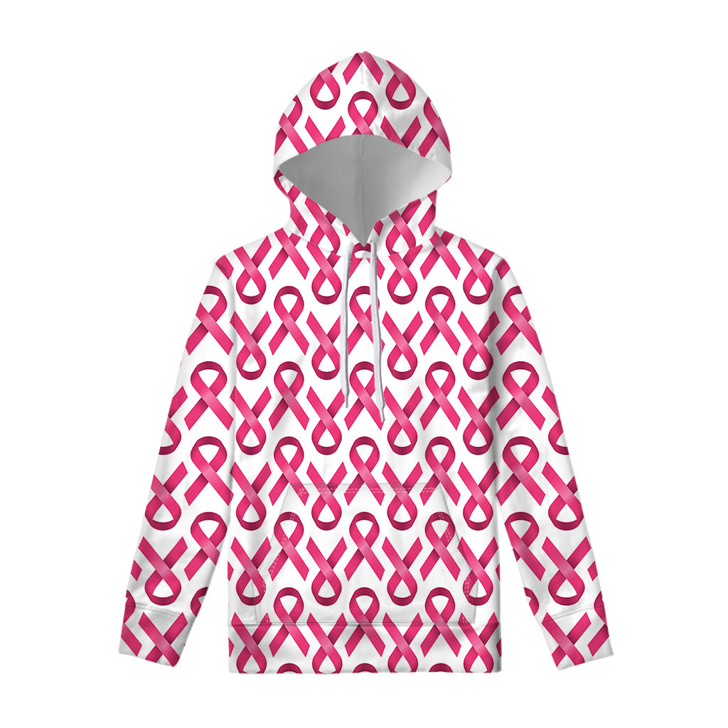 Pink And White Breast Cancer Print Pullover Hoodie