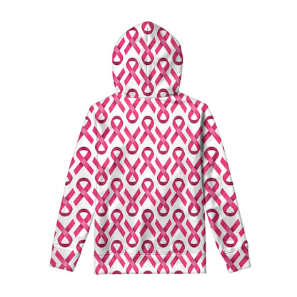 Pink And White Breast Cancer Print Pullover Hoodie