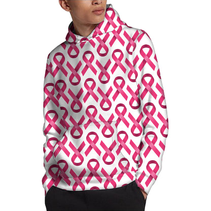 Pink And White Breast Cancer Print Pullover Hoodie