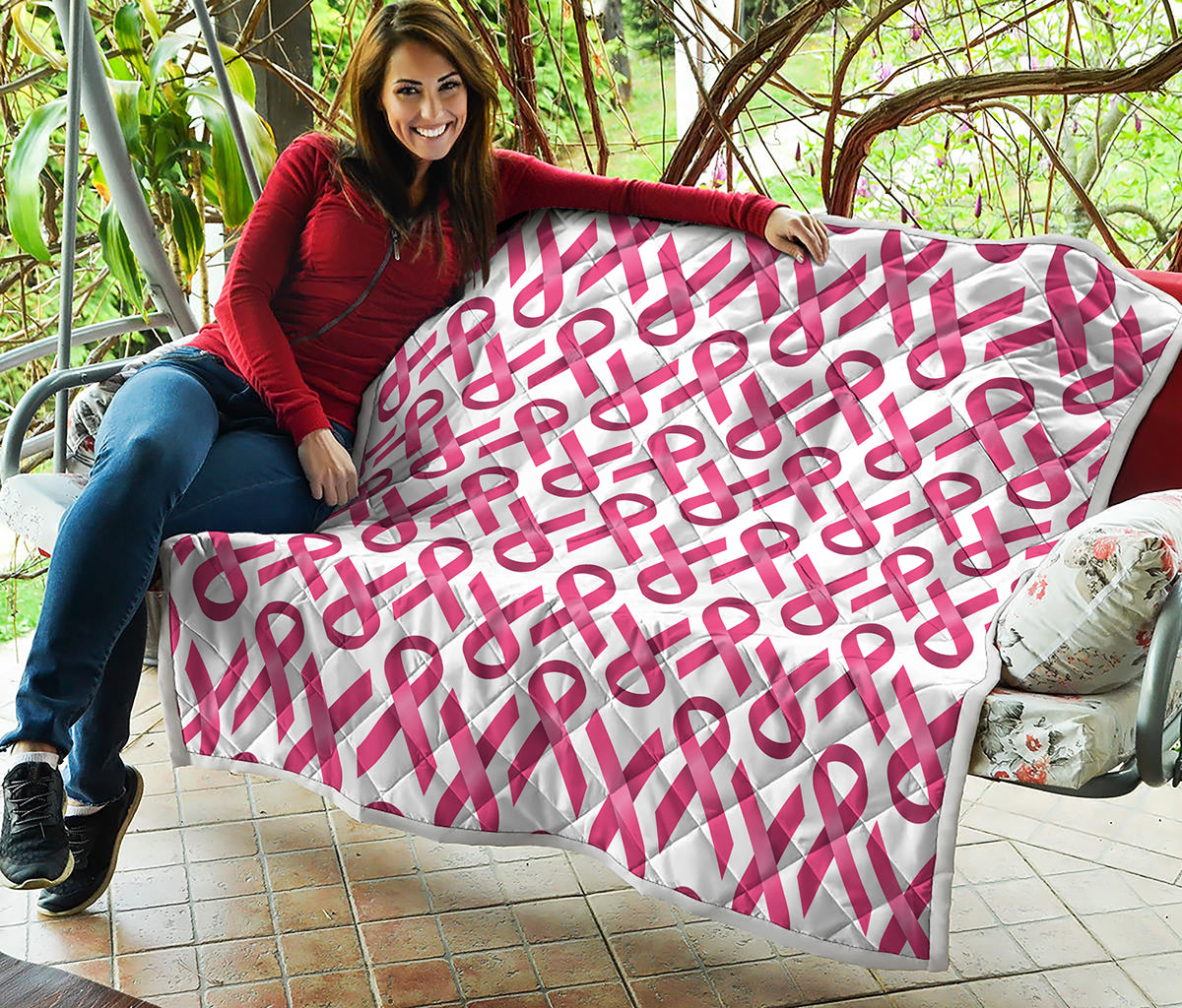 Pink And White Breast Cancer Print Quilt