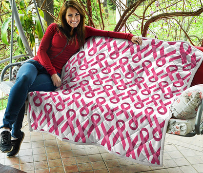 Pink And White Breast Cancer Print Quilt