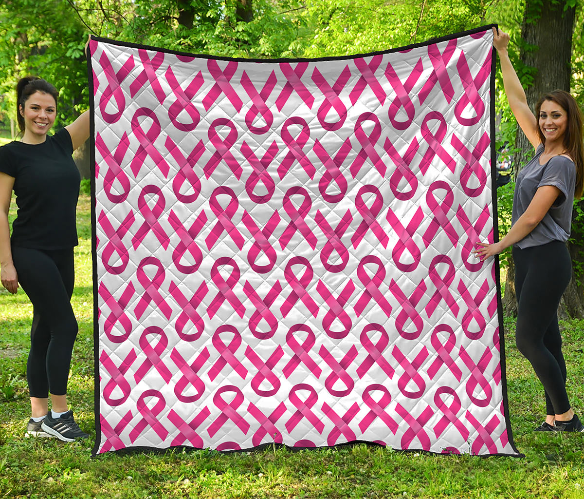 Pink And White Breast Cancer Print Quilt