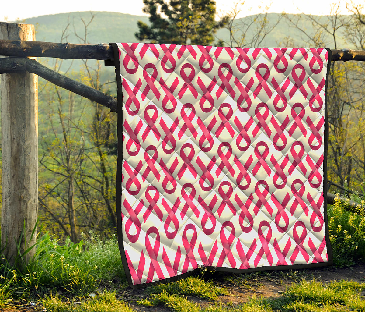 Pink And White Breast Cancer Print Quilt