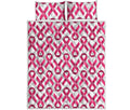 Pink And White Breast Cancer Print Quilt Bed Set