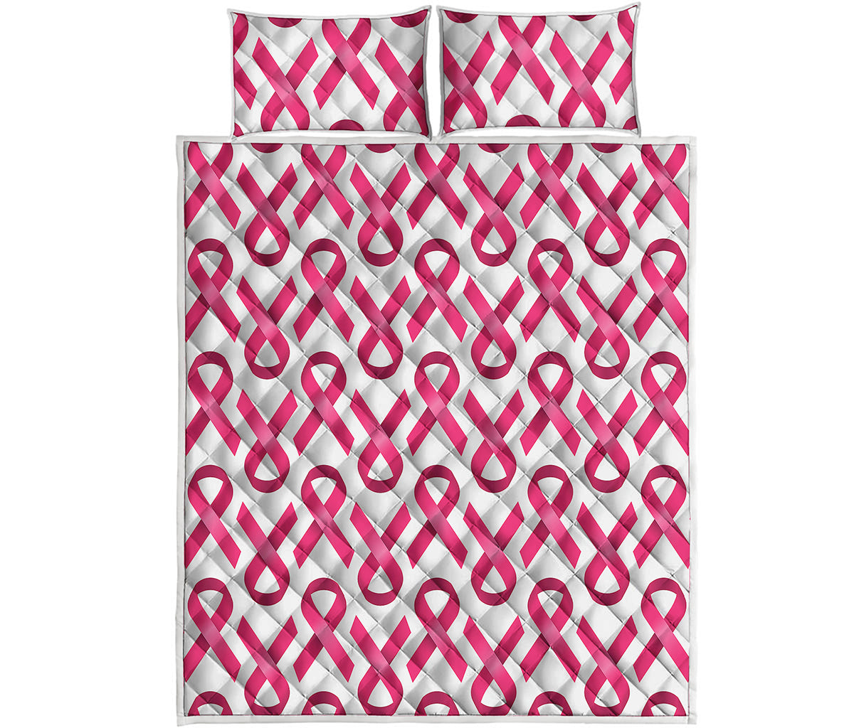 Pink And White Breast Cancer Print Quilt Bed Set