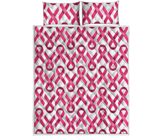 Pink And White Breast Cancer Print Quilt Bed Set