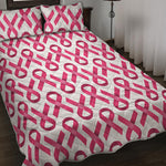 Pink And White Breast Cancer Print Quilt Bed Set