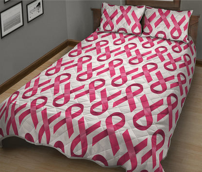 Pink And White Breast Cancer Print Quilt Bed Set