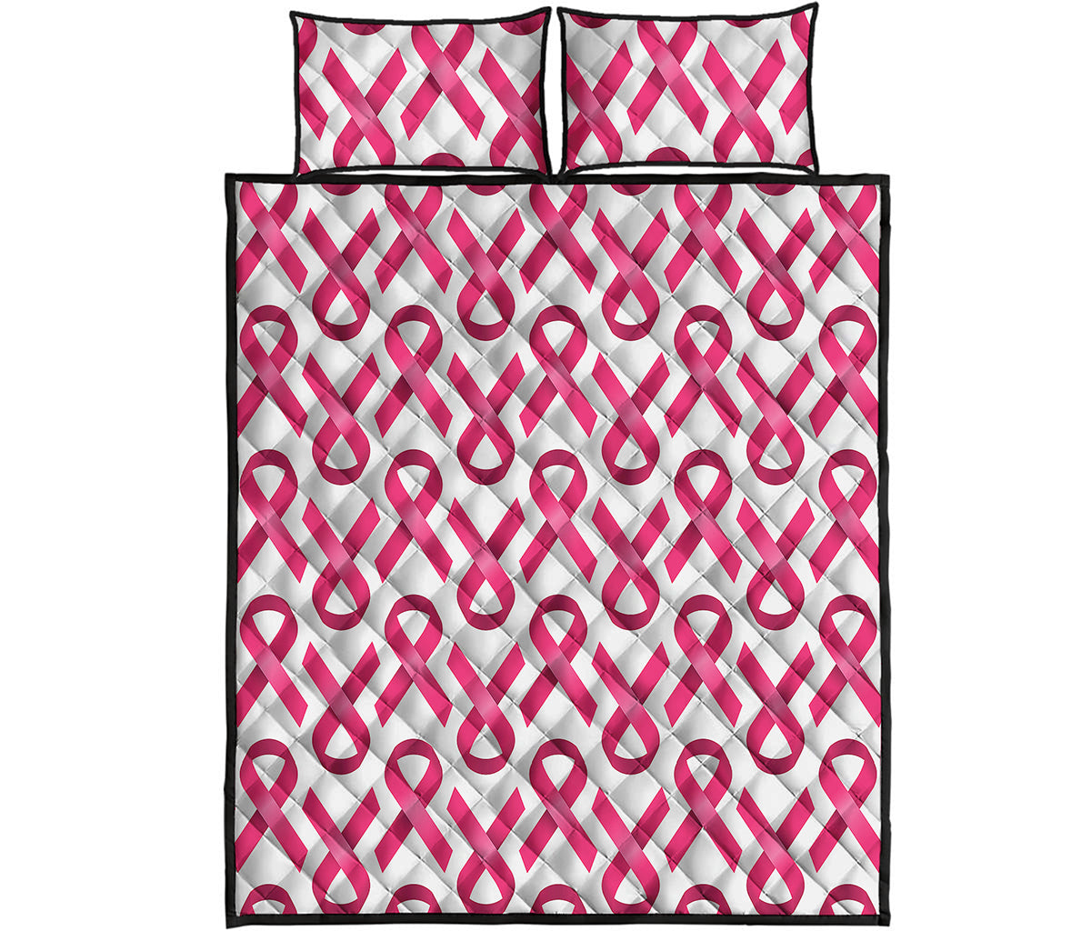 Pink And White Breast Cancer Print Quilt Bed Set