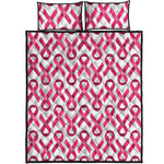 Pink And White Breast Cancer Print Quilt Bed Set