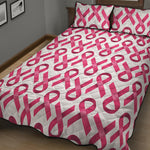 Pink And White Breast Cancer Print Quilt Bed Set