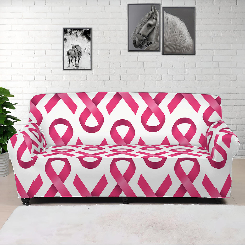 Pink And White Breast Cancer Print Sofa Cover