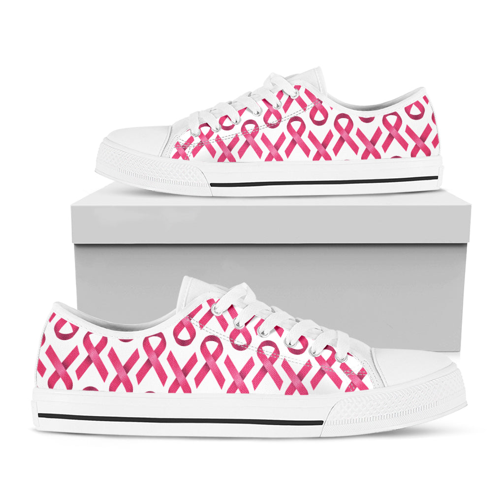Pink And White Breast Cancer Print White Low Top Shoes