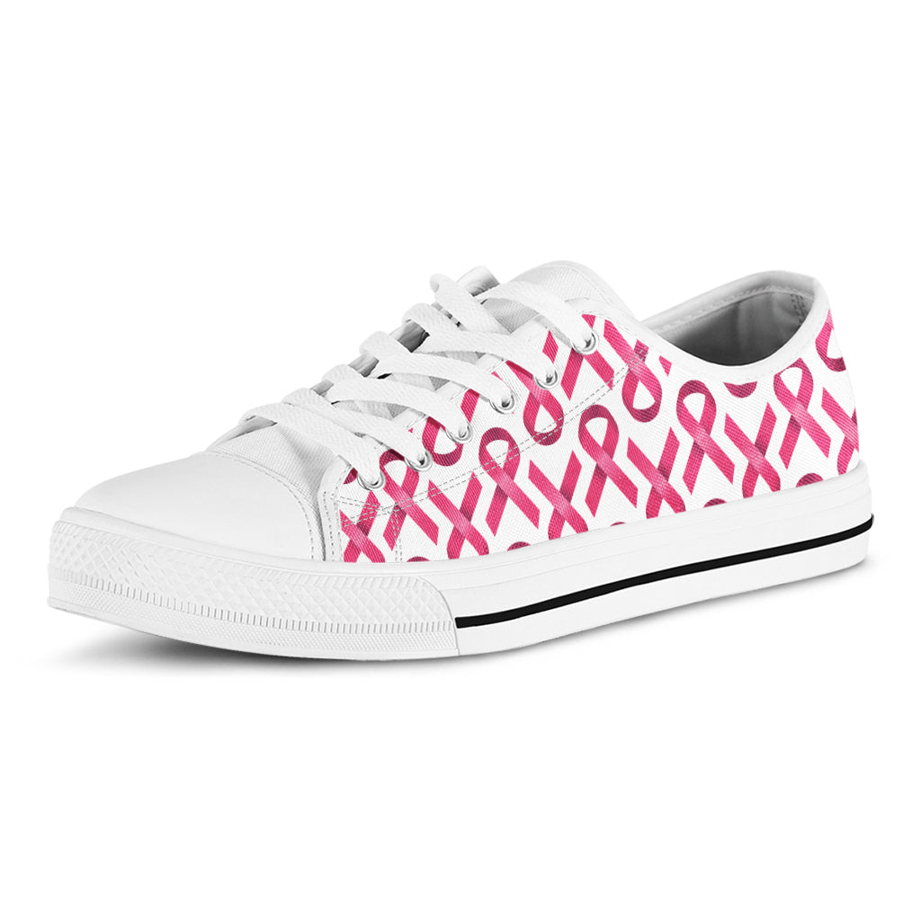 Pink And White Breast Cancer Print White Low Top Shoes