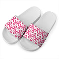Pink And White Breast Cancer Print White Slide Sandals