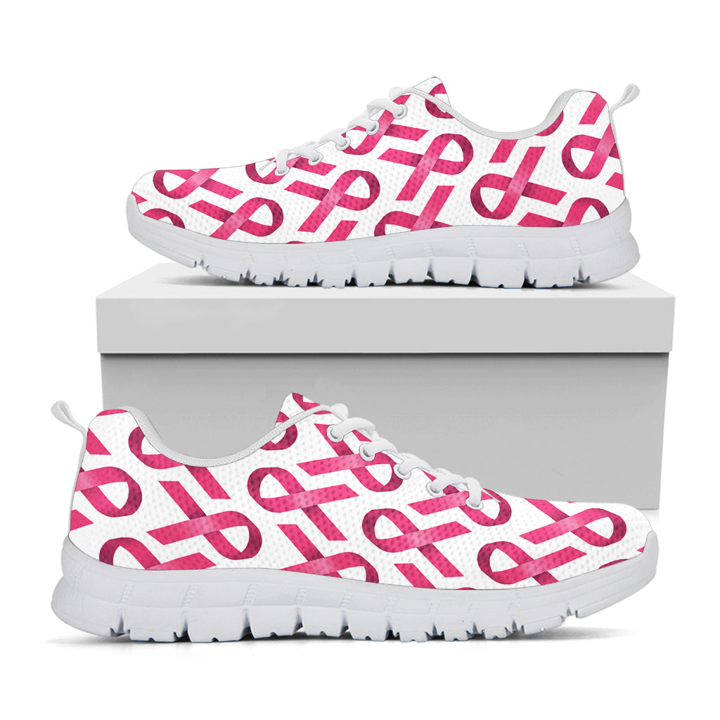 Pink And White Breast Cancer Print White Sneakers