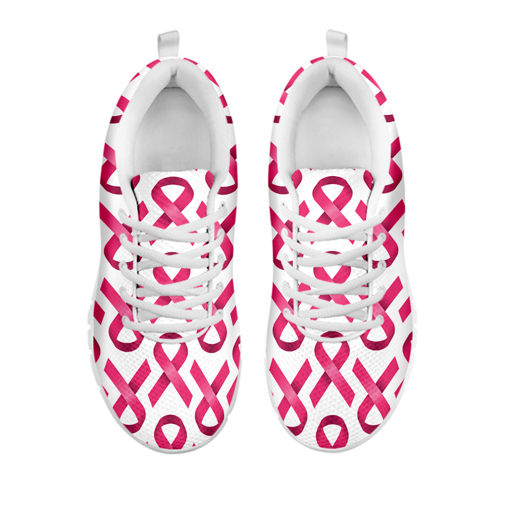 Pink And White Breast Cancer Print White Sneakers