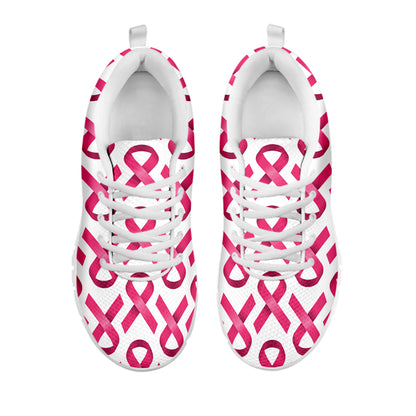 Pink And White Breast Cancer Print White Sneakers
