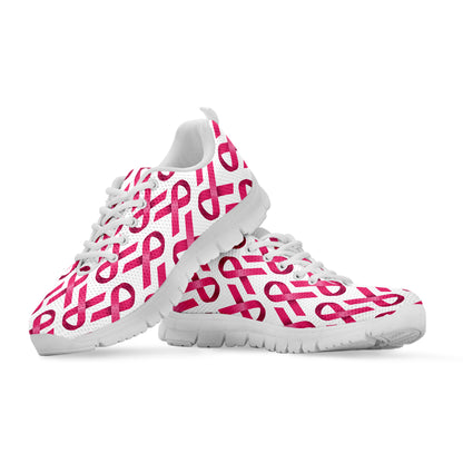 Pink And White Breast Cancer Print White Sneakers