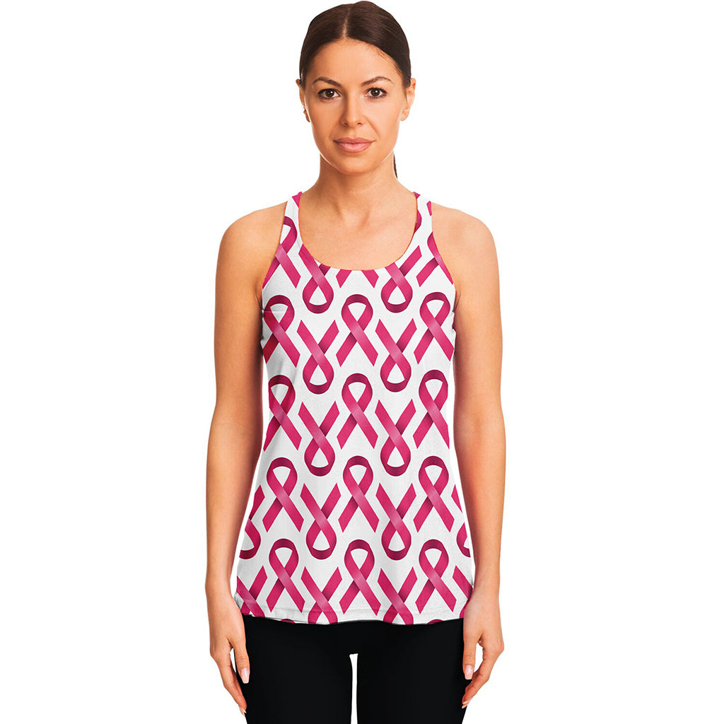 Pink And White Breast Cancer Print Women's Racerback Tank Top