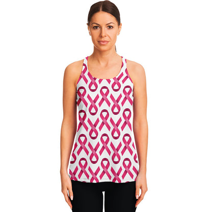 Pink And White Breast Cancer Print Women's Racerback Tank Top