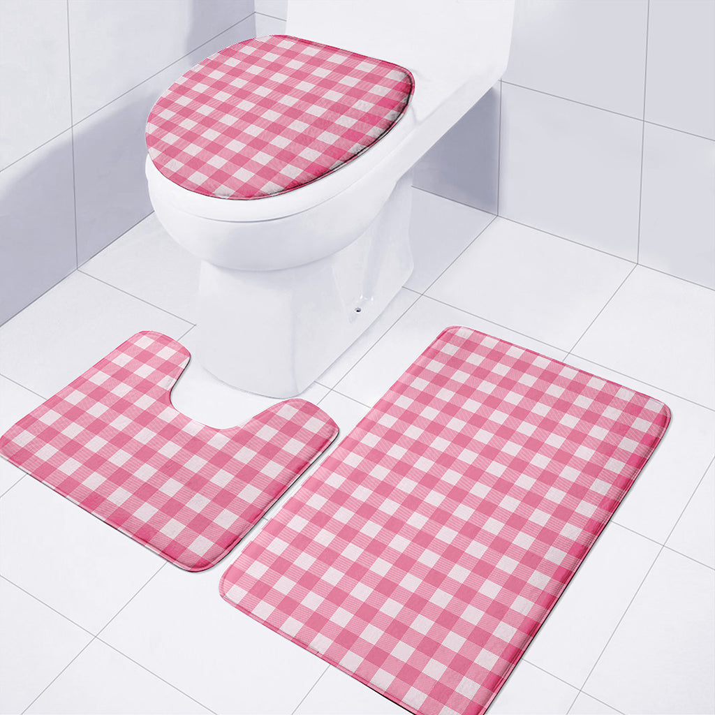 Pink And White Buffalo Check Print 3 Piece Bath Mat Set