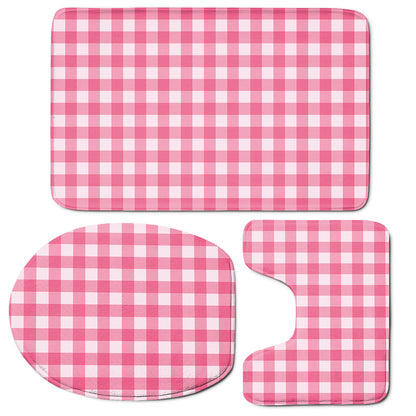 Pink And White Buffalo Check Print 3 Piece Bath Mat Set