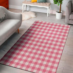 Pink And White Buffalo Check Print Area Rug