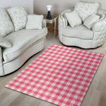 Pink And White Buffalo Check Print Area Rug
