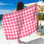Pink And White Buffalo Check Print Beach Sarong Wrap