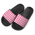 Pink And White Buffalo Check Print Black Slide Sandals