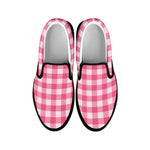 Pink And White Buffalo Check Print Black Slip On Shoes