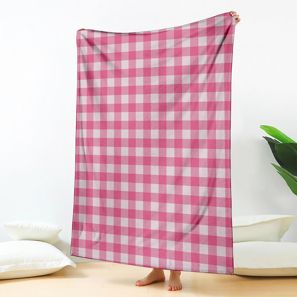 Pink And White Buffalo Check Print Blanket