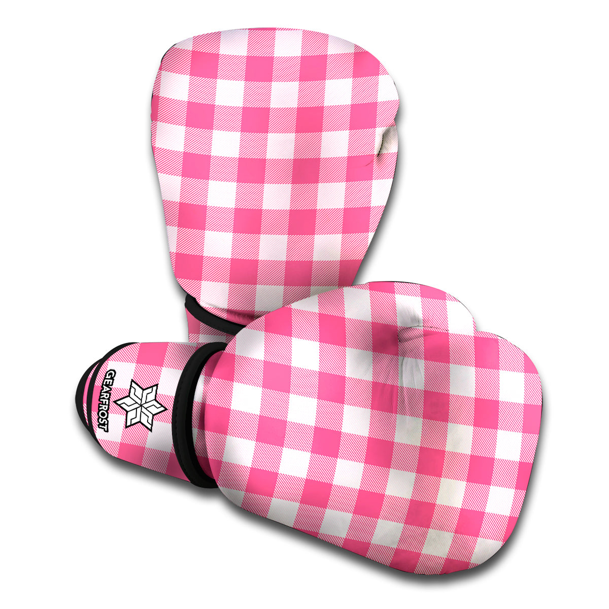 Pink And White Buffalo Check Print Boxing Gloves