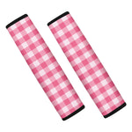 Pink And White Buffalo Check Print Car Seat Belt Covers