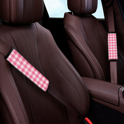 Pink And White Buffalo Check Print Car Seat Belt Covers