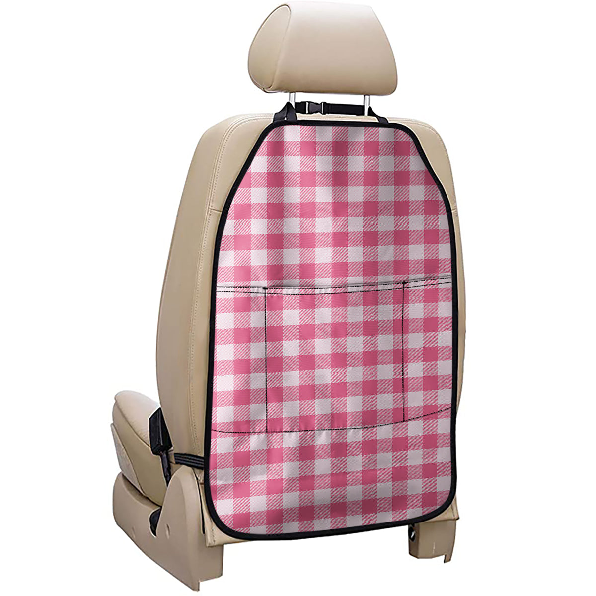 Pink And White Buffalo Check Print Car Seat Organizers