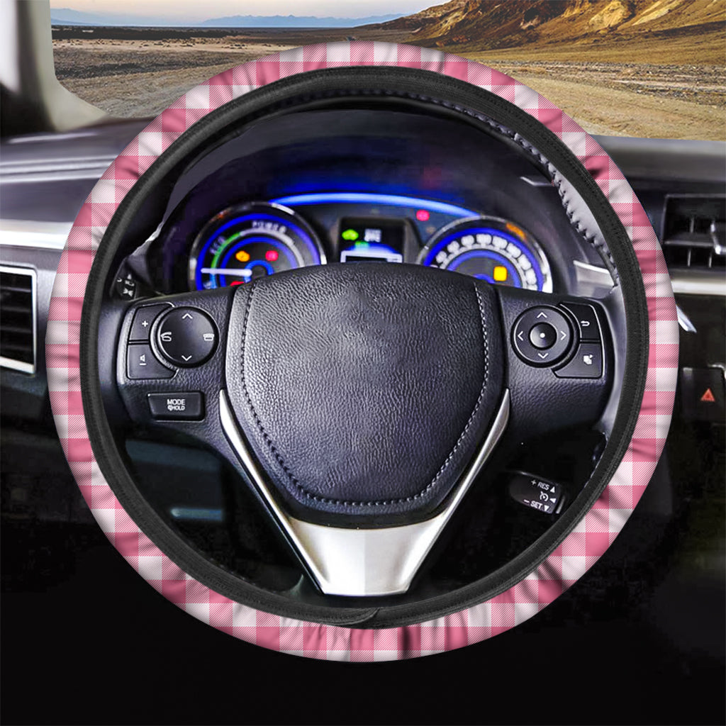 Pink And White Buffalo Check Print Car Steering Wheel Cover