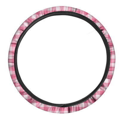Pink And White Buffalo Check Print Car Steering Wheel Cover