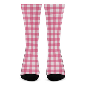 Pink And White Buffalo Check Print Crew Socks