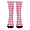 Pink And White Buffalo Check Print Crew Socks