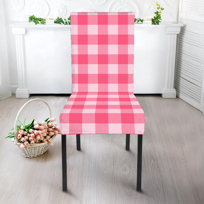 Pink And White Buffalo Check Print Dining Chair Slipcover