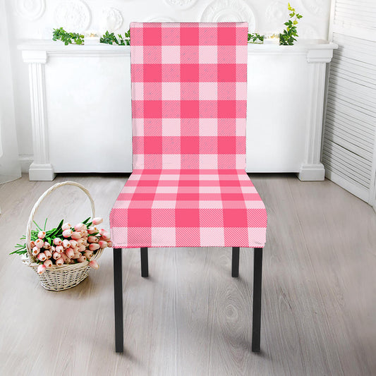 Pink And White Buffalo Check Print Dining Chair Slipcover
