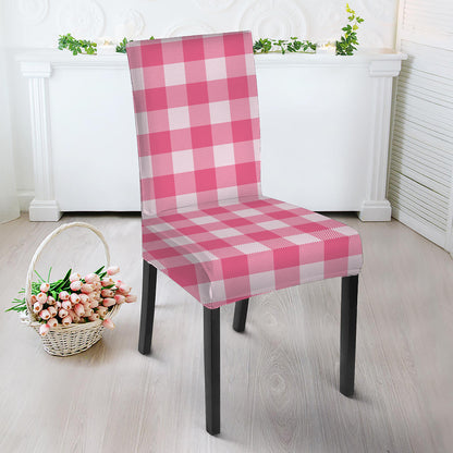 Pink And White Buffalo Check Print Dining Chair Slipcover