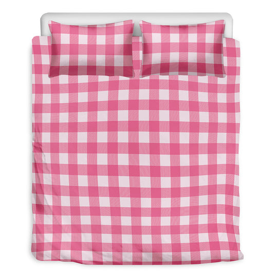 Pink And White Buffalo Check Print Duvet Cover Bedding Set
