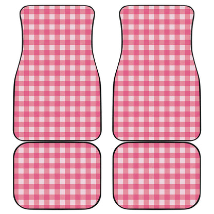 Pink And White Buffalo Check Print Front and Back Car Floor Mats