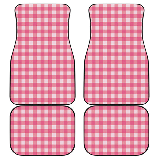 Pink And White Buffalo Check Print Front and Back Car Floor Mats
