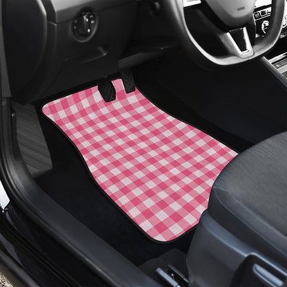Pink And White Buffalo Check Print Front and Back Car Floor Mats