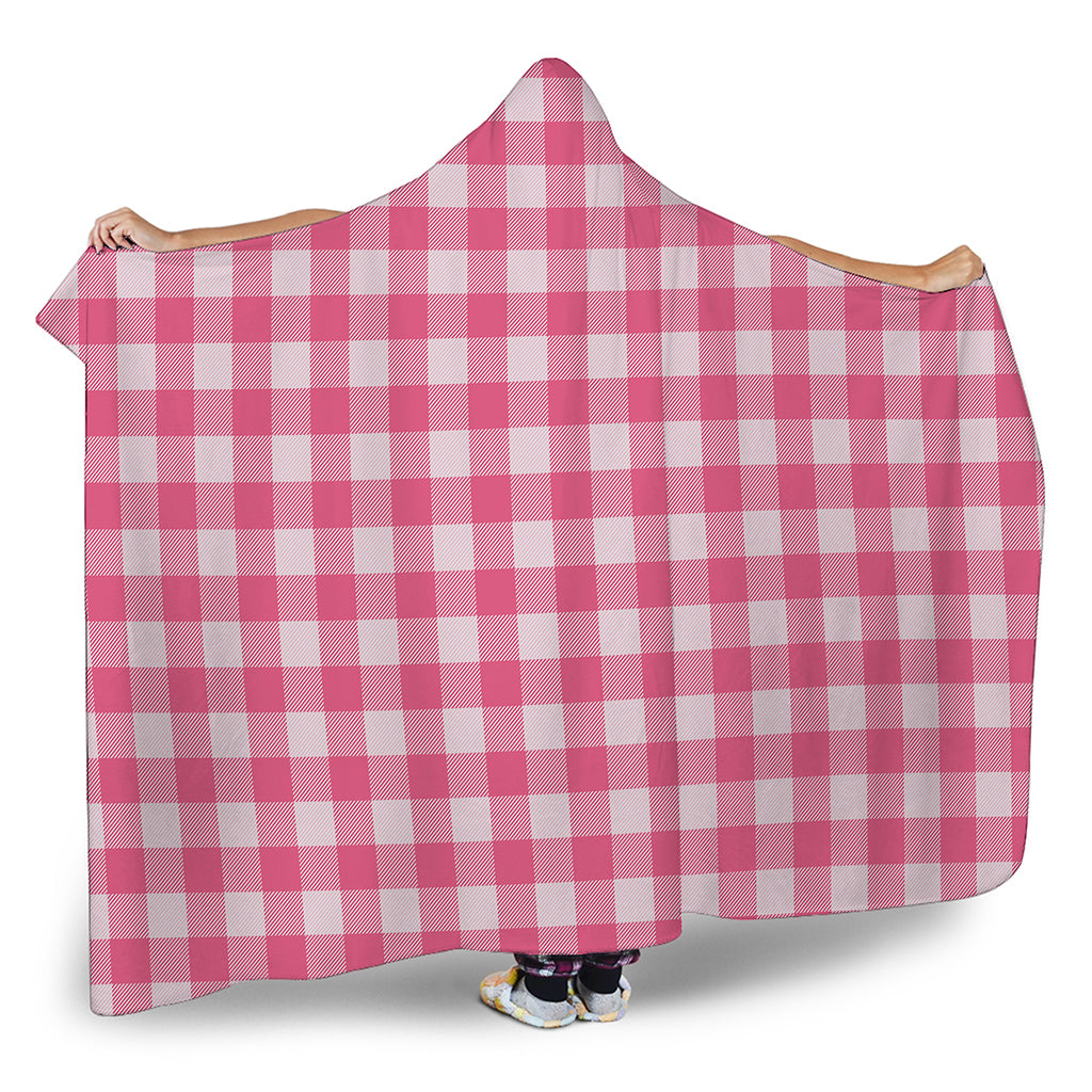 Pink And White Buffalo Check Print Hooded Blanket